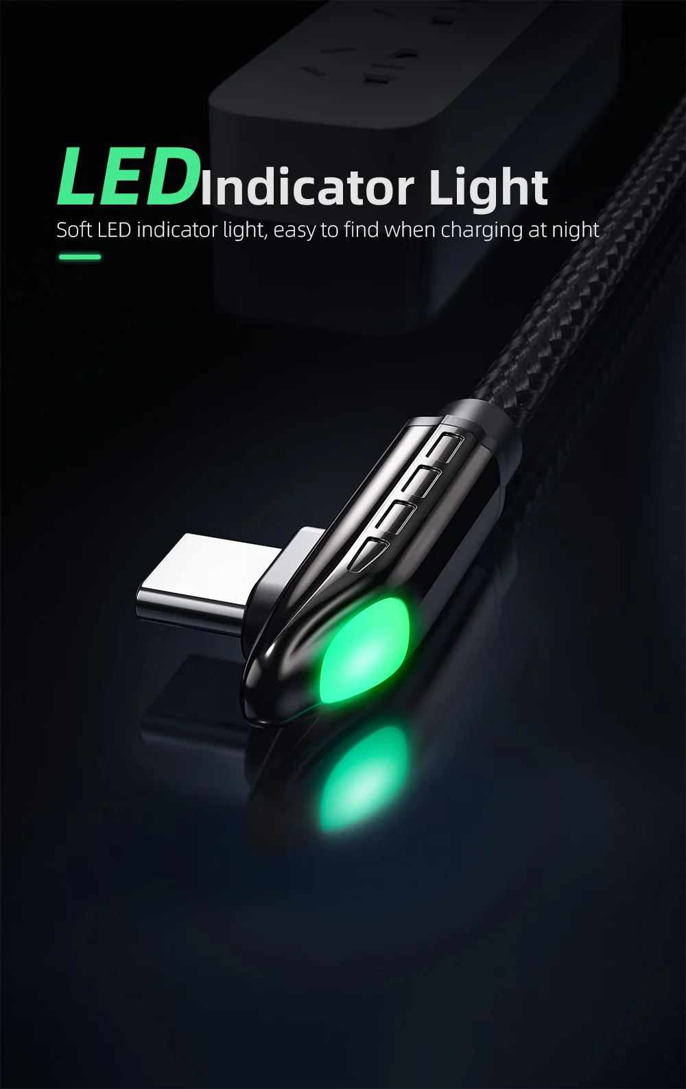 ChargeWave - Amazing USB Charging Cable, Type: A-C ,  super fast charging, 90-degree, LED cable charger for Samsung.