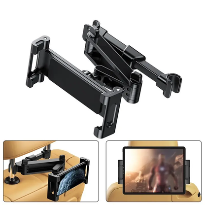 Rotating car headrest holder for phones and tablets, 5-13 inches.