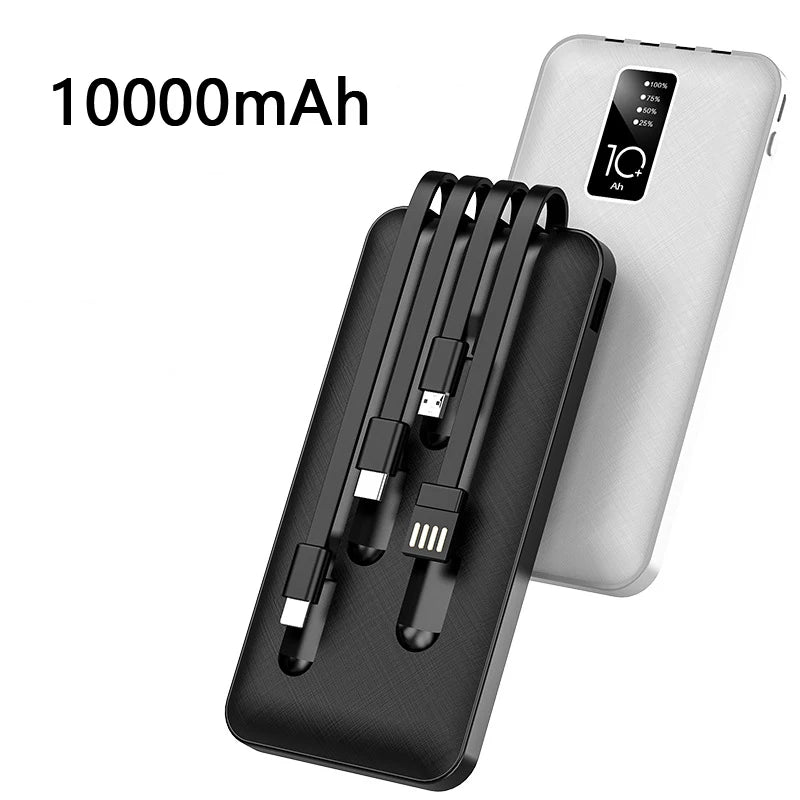 Portable Power Bank 20000mAh for iPhone 15 Samsung S22 Xiaomi Mi Mobile Phone Chargers External Battery Powerbank Built in Cable