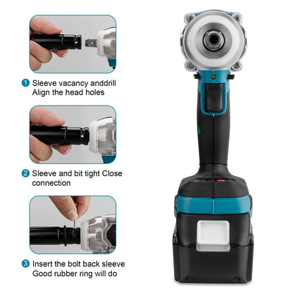 Gisam 520N.M Brushless Electric Impact Wrench Cordless Electric Wrench 1/2 inch for Makita 18V Battery Screwdriver Power Tools