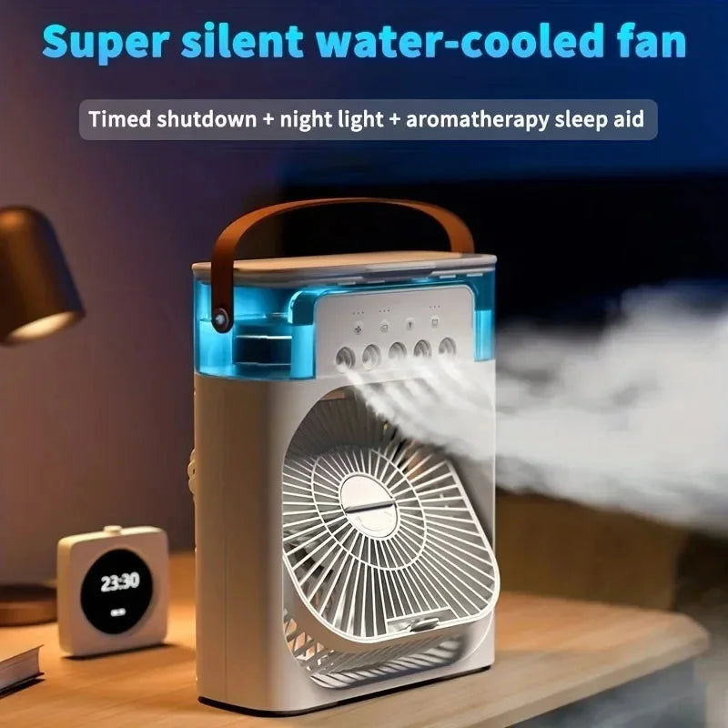 2024 New Air Conditioner Air Cooler Water Cooling Spray Fan USB Desktop Humidification Fan Mini Air Cooling Fan with Night Light